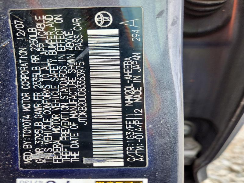 53959376 :رقم المزاد ، JTDKB20U083363975 vin ، 2008 Toyota Prius مزاد بيع