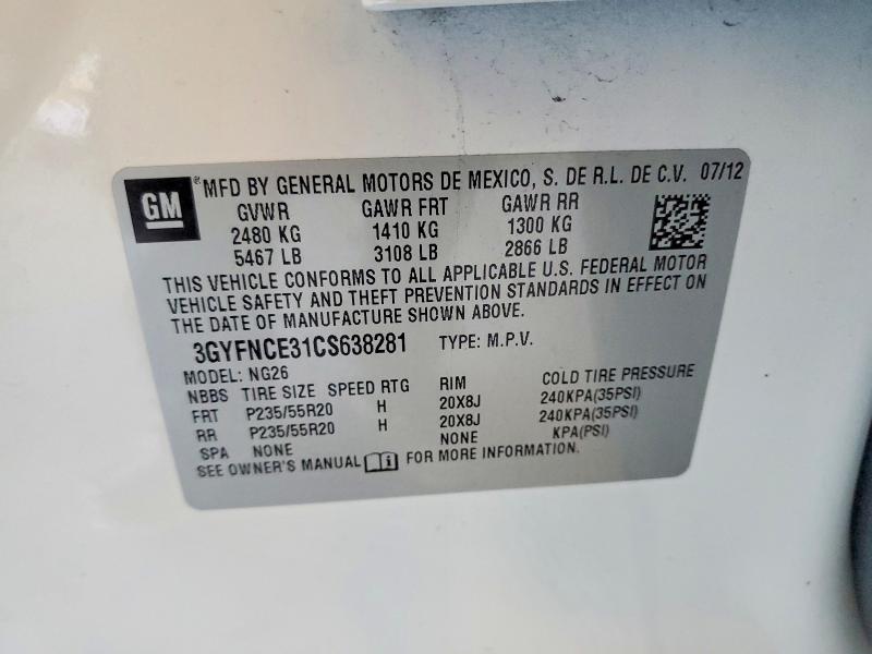 54827536 :رقم المزاد ، 3GYFNCE31CS638281 vin ، 2012 Cadillac Srx مزاد بيع