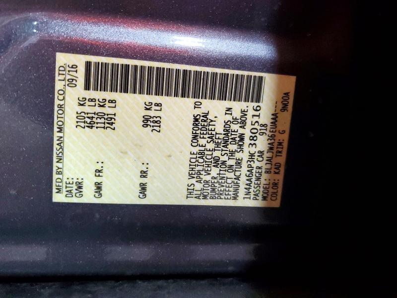 2017 Nissan Maxima მანქანა იყიდება აუქციონზე, vin: 1N4AA6AP3HC380516, აუქციონის ნომერი: 54790816