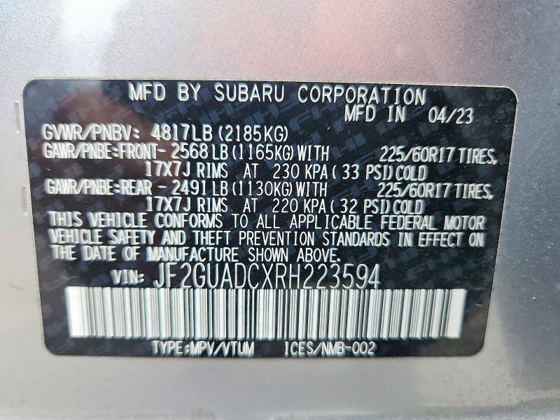 Aukcja sprzedaży 2024 Subaru Crosstrek, vin: JF2GUADCXRH223594, numer aukcji: 53774126