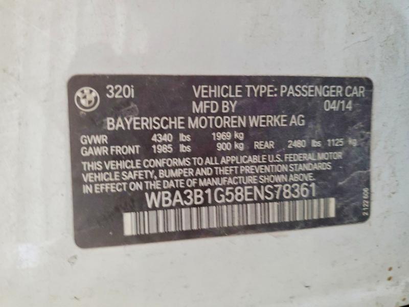 Продажа на аукционе авто 2014 Bmw 320, vin: WBA3B1G58ENS78361, номер лота: 54475676