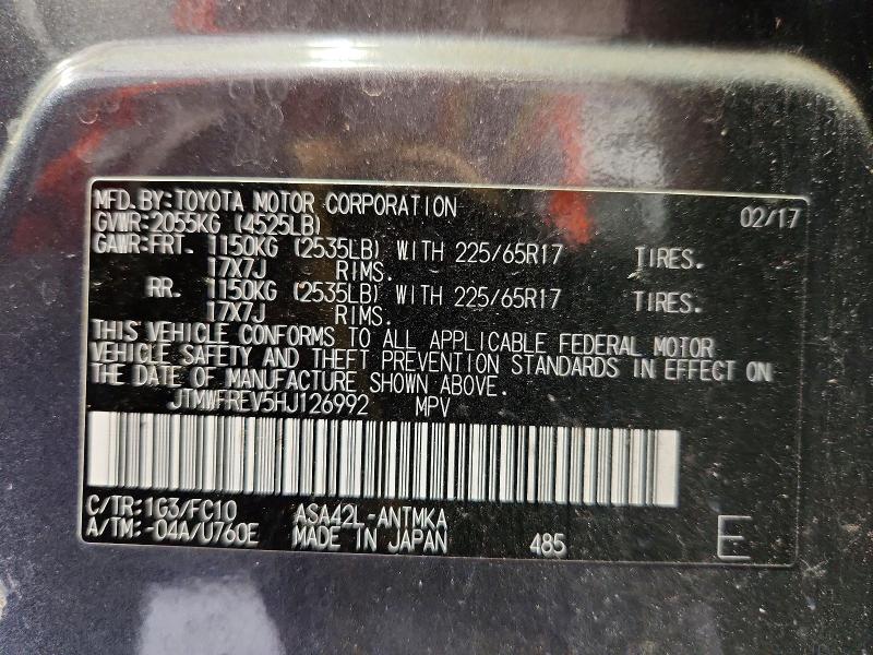 51520716 :رقم المزاد ، JTMWFREV5HJ126992 vin ، 2017 Toyota Rav4 مزاد بيع