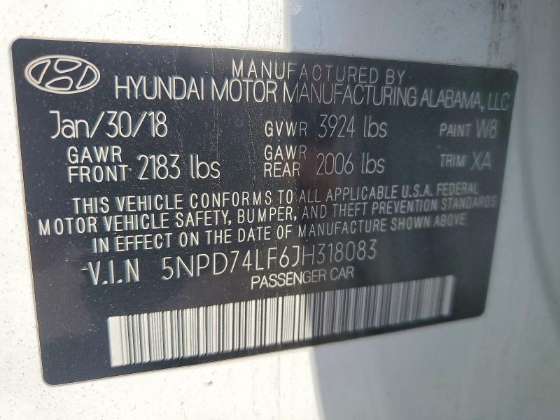 2018 Hyundai Elantra მანქანა იყიდება აუქციონზე, vin: 5NPD74LF6JH318083, აუქციონის ნომერი: 49842216