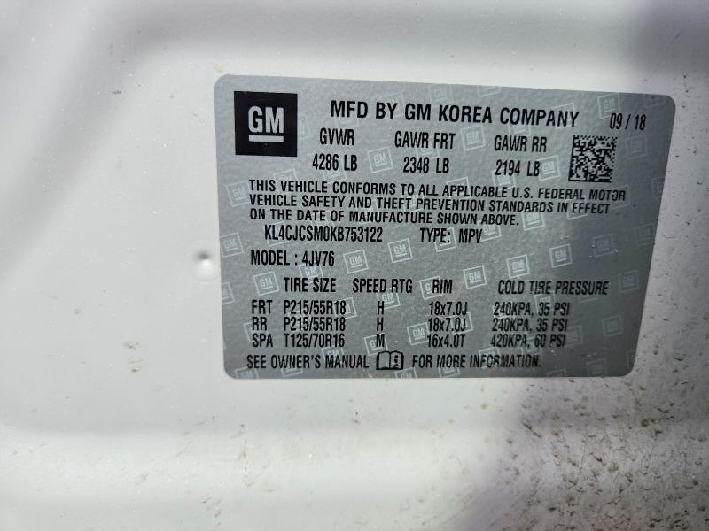 54467666 :رقم المزاد ، KL4CJCSM0KB753122 vin ، 2019 Buick Encore مزاد بيع