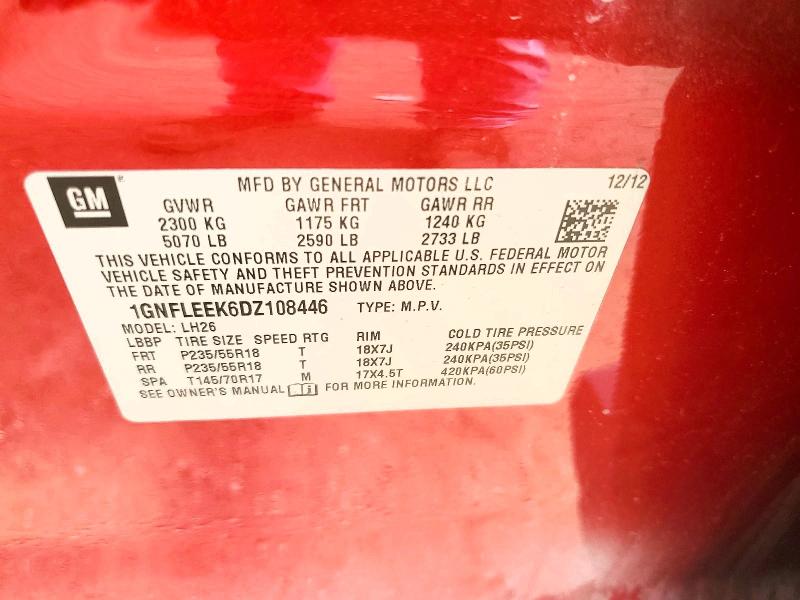 2013 Chevrolet Equinox 4d 4wd მანქანა იყიდება აუქციონზე, vin: 1GNFLEEK6DZ108446, აუქციონის ნომერი: 55371986