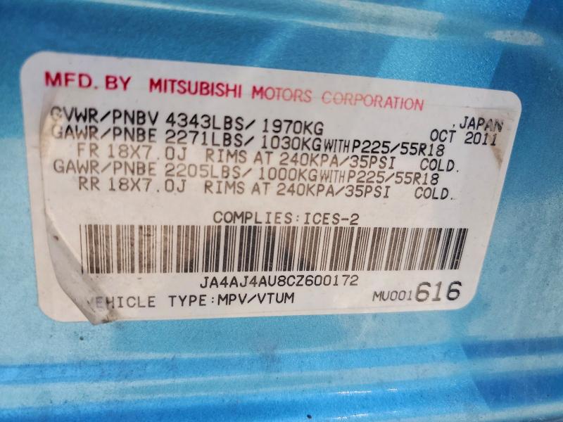Продаж на аукціоні авто 2012 Mitsubishi Rvr, vin: JA4AJ4AU8CZ600172, номер лоту: 54908006