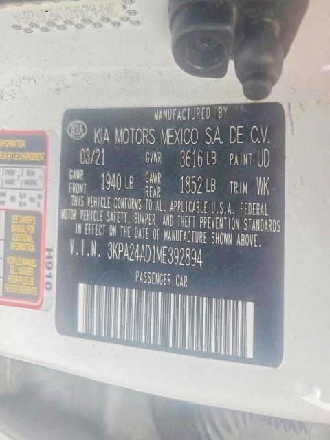 2021 Kia Rio მანქანა იყიდება აუქციონზე, vin: 3KPA24AD1ME392894, აუქციონის ნომერი: 54867016