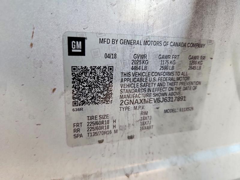 Продаж на аукціоні авто 2018 Chevrolet Equinox, vin: 2GNAXMEV6J6317891, номер лоту: 55019846