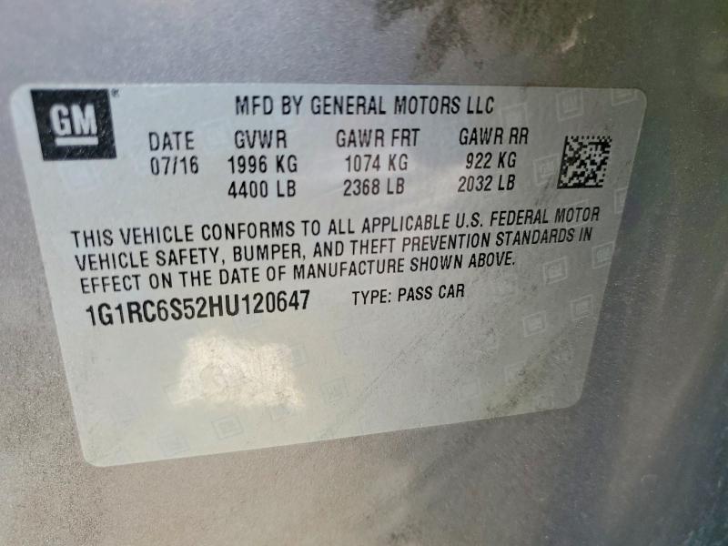 54474766 :رقم المزاد ، 1G1RC6S52HU120647 vin ، 2017 Chevrolet Volt مزاد بيع
