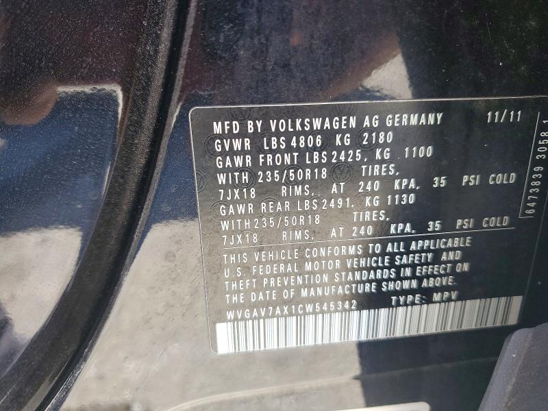 Продаж на аукціоні авто 2012 Volkswagen Tiguan, vin: WVGAV7AX1CW545342, номер лоту: 55464196