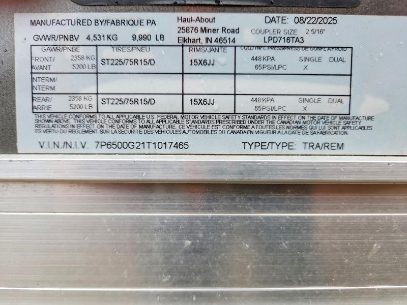 Продаж на аукціоні авто 2026 Haul-about Unknown, vin: 7P6500G21T1017465, номер лоту: 48162866