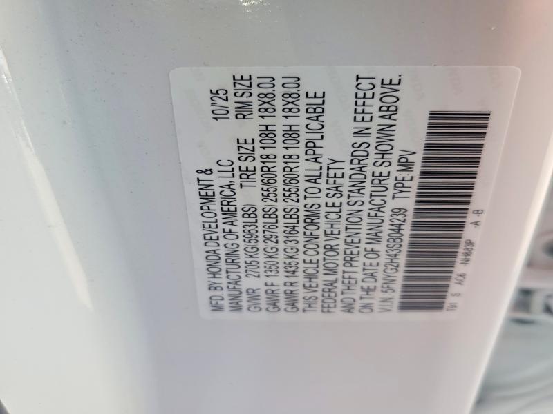 53744106 :رقم المزاد ، 5FNYG2H43SB044239 vin ، 2025 Honda Pilot مزاد بيع