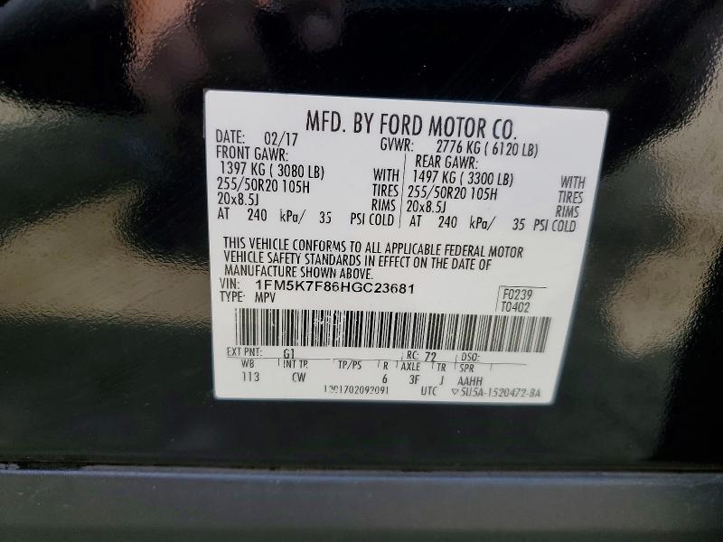 2017 Ford Explorer მანქანა იყიდება აუქციონზე, vin: 1FM5K7F86HGC23681, აუქციონის ნომერი: 53591886