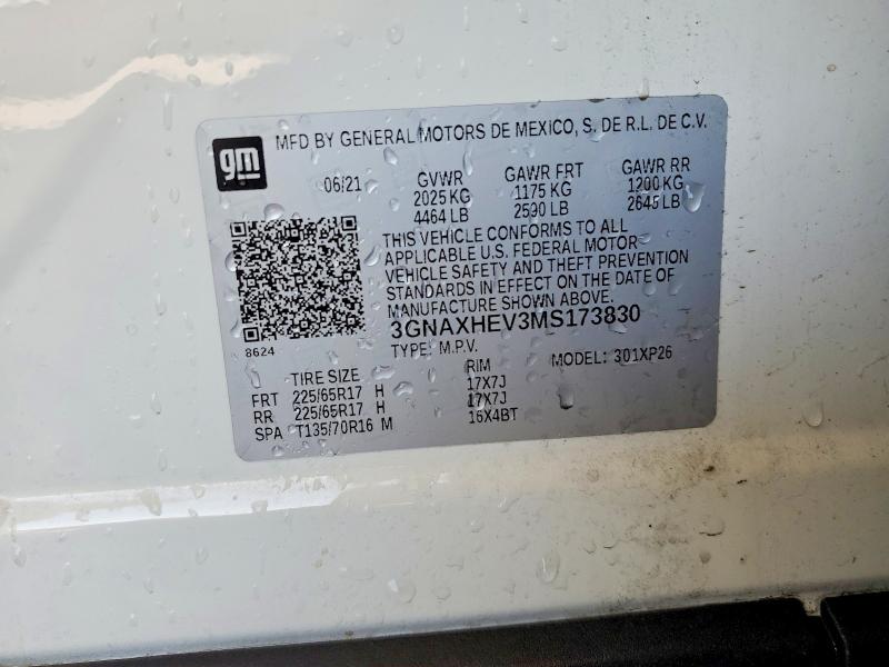 Aukcja sprzedaży 2021 Chevrolet Equinox, vin: 3GNAXHEV3MS173830, numer aukcji: 54723846