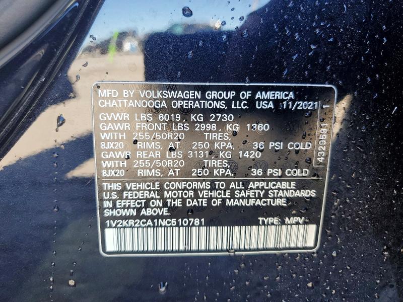 Продаж на аукціоні авто 2022 Volkswagen Atlas, vin: 1V2KR2CA1NC510781, номер лоту: 53369306