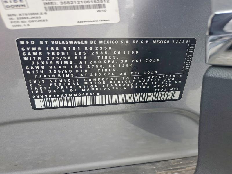 Aukcja sprzedaży 2021 Volkswagen Tiguan, vin: 3VV3B7AX3MM046499, numer aukcji: 54583276