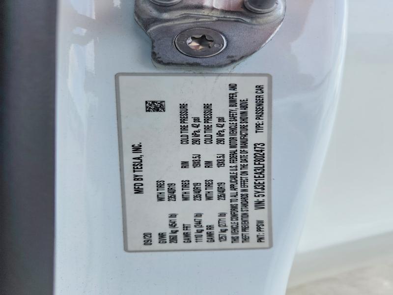 2020 Tesla Model 3 მანქანა იყიდება აუქციონზე, vin: 5YJ3E1EA3LF802473, აუქციონის ნომერი: 54334236