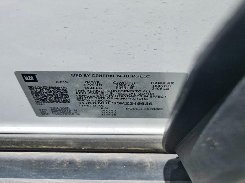 2019 Gmc Acadia მანქანა იყიდება აუქციონზე, vin: 1GKKNULS5KZ245636, აუქციონის ნომერი: 55072496