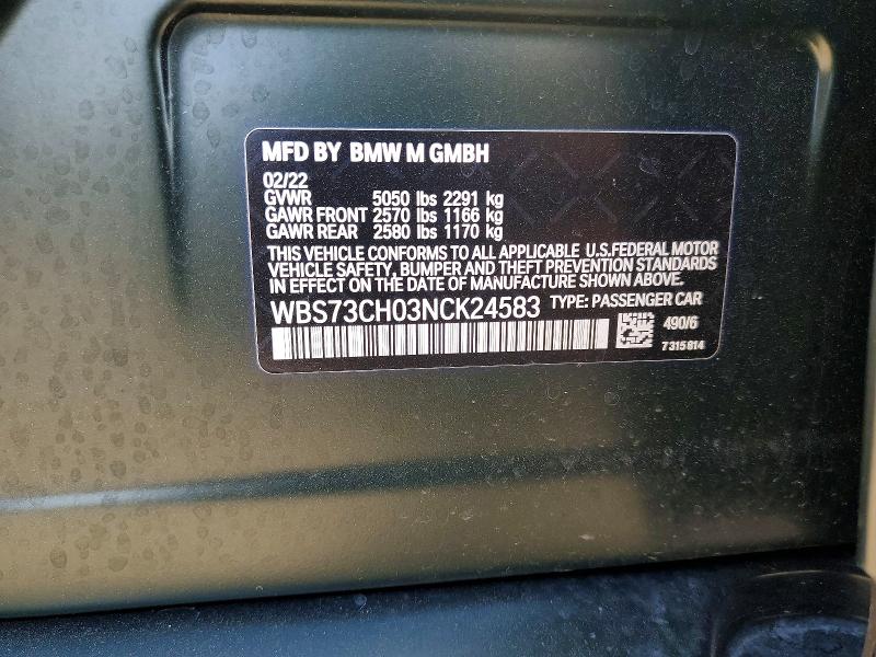 Продажа на аукционе авто 2022 Bmw M5, vin: WBS73CH03NCK24583, номер лота: 52938866