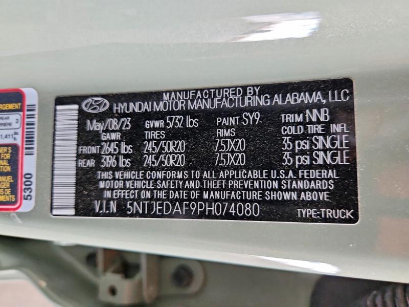 2023 Hyundai Santa Cruz მანქანა იყიდება აუქციონზე, vin: 5NTJEDAF9PH074080, აუქციონის ნომერი: 52367796