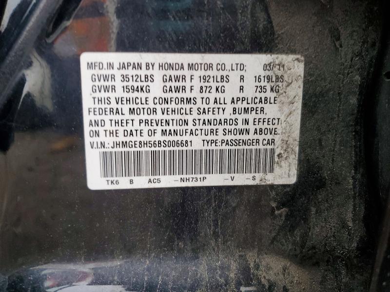 54017436 :رقم المزاد ، JHMGE8H56BS006681 vin ، 2011 Honda Fit مزاد بيع