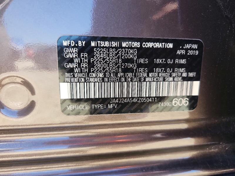Продаж на аукціоні авто 2019 Mitsubishi Outlander, vin: JA4J24A54KZ050411, номер лоту: 52865196