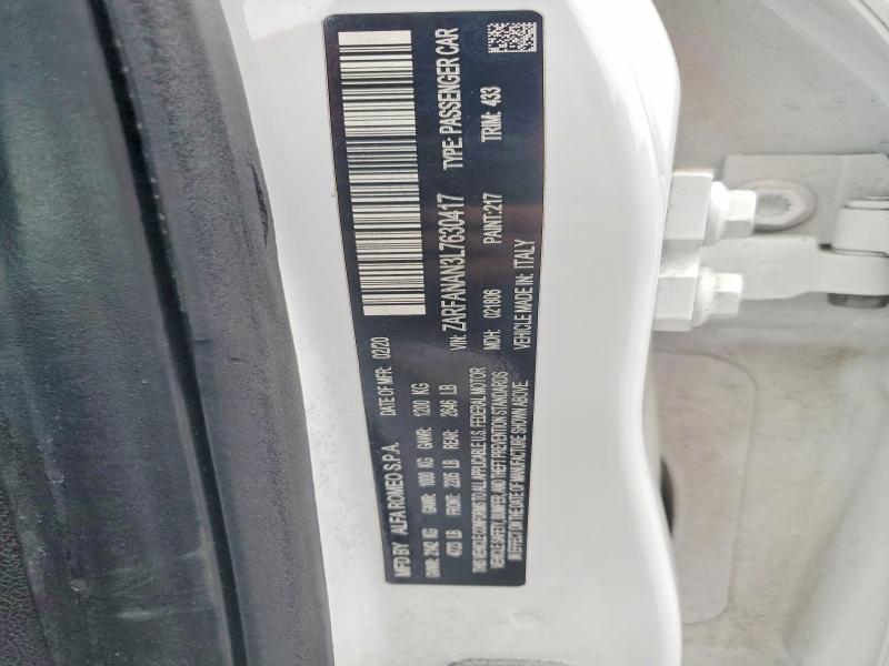53426276 :رقم المزاد ، ZARFANAN3L7630417 vin ، 2020 Alfa Romeo Giulia مزاد بيع