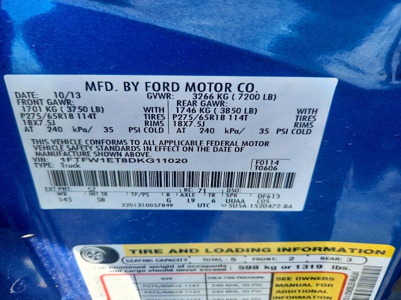 Aukcja sprzedaży 2013 Ford F150, vin: 1FTFW1ET8DKG11020, numer aukcji: 53454546