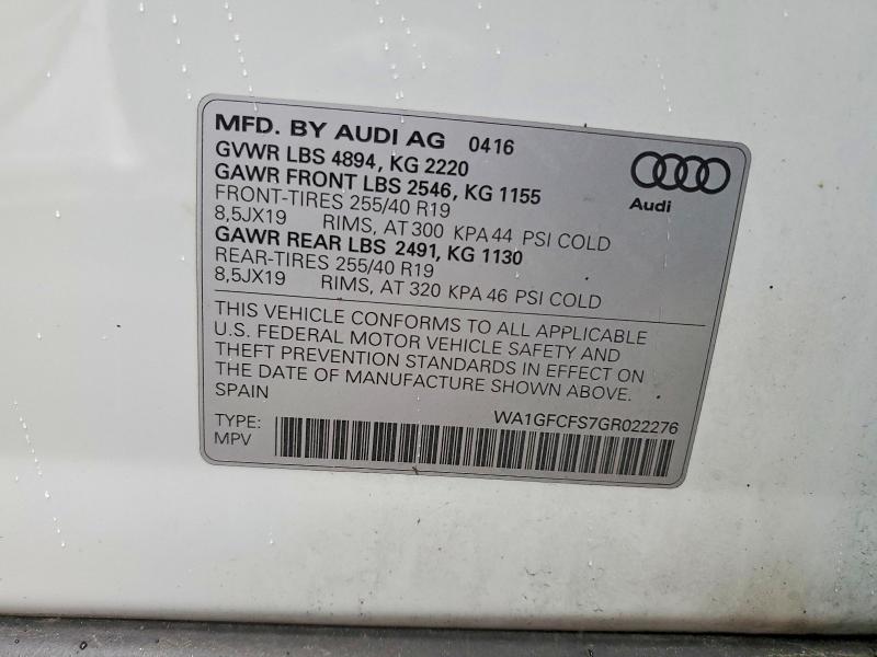 Продажа на аукционе авто 2016 Audi Q3, vin: WA1GFCFS7GR022276, номер лота: 52061506