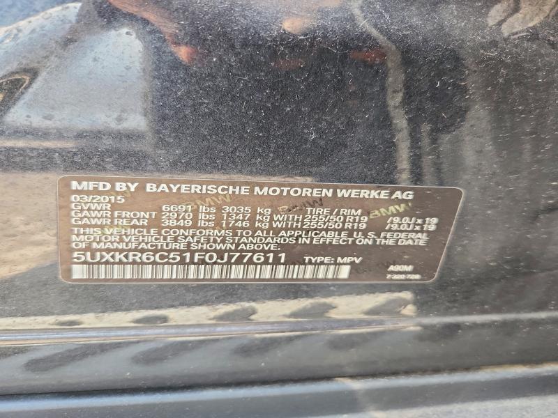54080836 :رقم المزاد ، 5UXKR6C51F0J77611 vin ، 2015 Bmw X5 مزاد بيع
