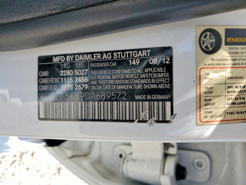 52933556 :رقم المزاد ، WDDHF5KB9DA689572 vin ، 2013 Mercedes-benz E مزاد بيع