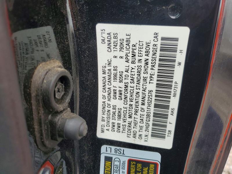 55359606 :رقم المزاد ، 2HGFG3B51FH522576 vin ، 2015 Honda Civic مزاد بيع