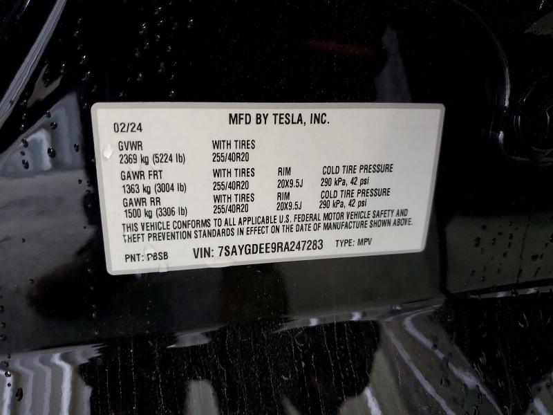 Продаж на аукціоні авто 2024 Tesla Model Y, vin: 7SAYGDEE9RA247283, номер лоту: 52731626