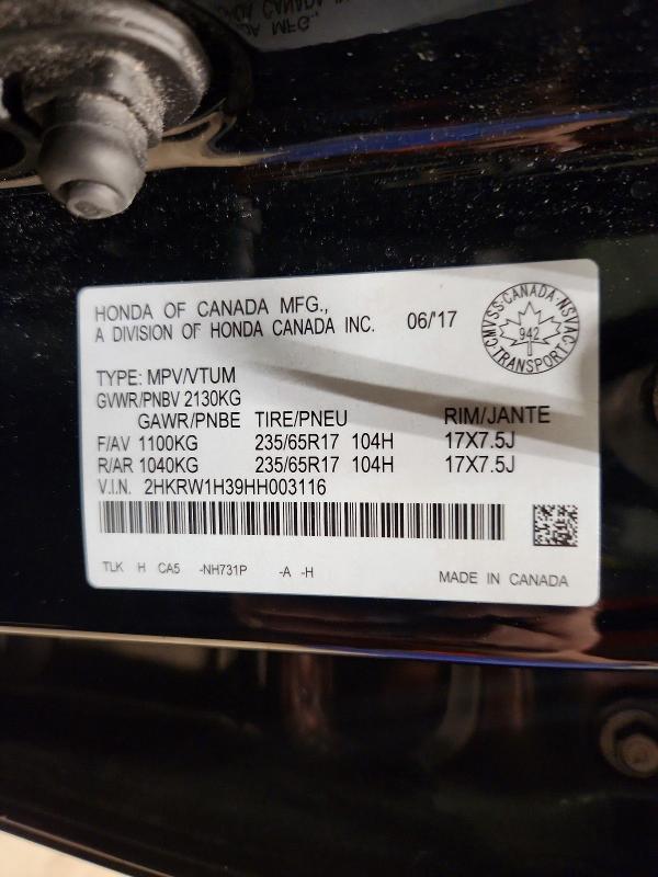 Aukcja sprzedaży 2017 Honda Cr-v, vin: 2HKRW1H39HH003116, numer aukcji: 52340926