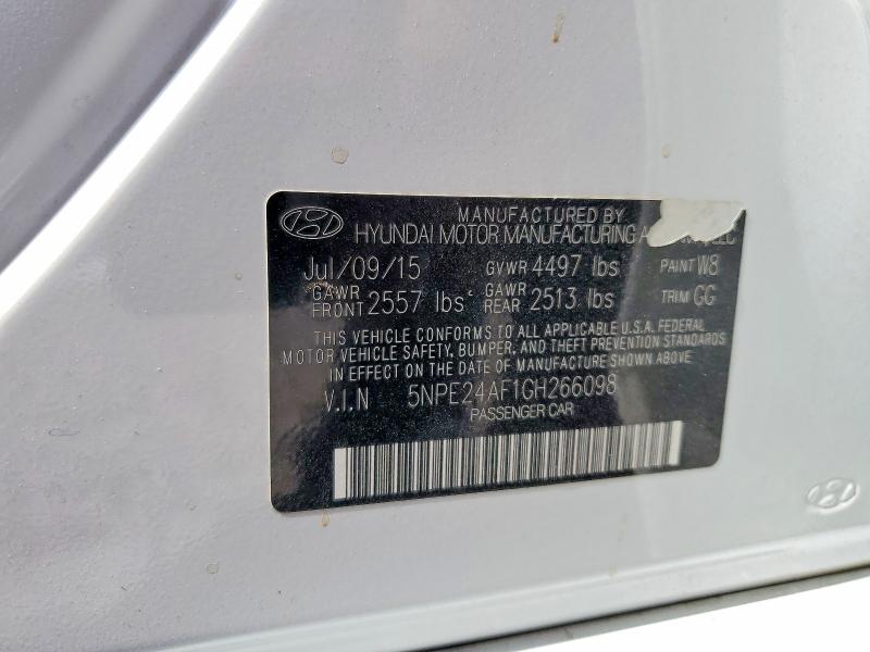 53777286 :رقم المزاد ، 5NPE24AF1GH266098 vin ، 2016 Hyundai Sonata مزاد بيع