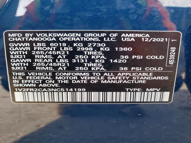 Aukcja sprzedaży 2022 Volkswagen Atlas, vin: 1V2FR2CA3NC514199, numer aukcji: 52529256