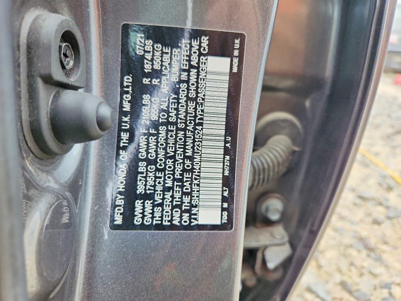 54117766 :رقم المزاد ، SHHFK7H40MU231524 vin ، 2021 Honda Civic مزاد بيع
