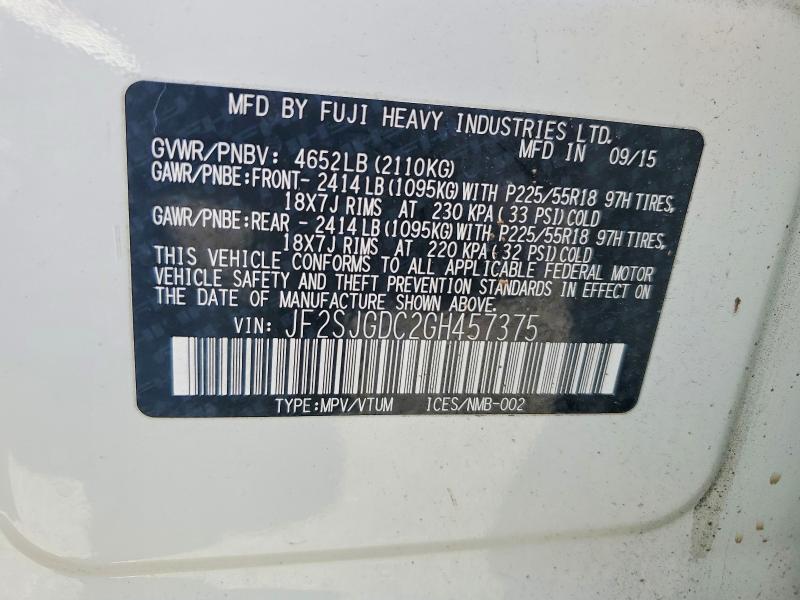 2016 Subaru Forester მანქანა იყიდება აუქციონზე, vin: JF2SJGDC2GH457375, აუქციონის ნომერი: 54004856
