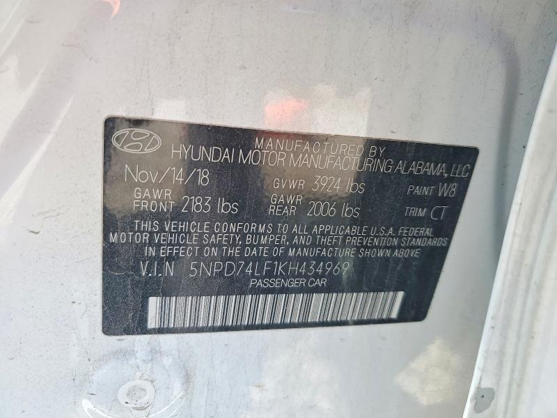 52561676 :رقم المزاد ، 5NPD74LF1KH434969 vin ، 2019 Hyundai Elantra مزاد بيع