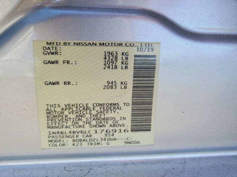 Aukcja sprzedaży 2020 Nissan Altima, vin: 1N4BL4BV6LC176916, numer aukcji: 53790796