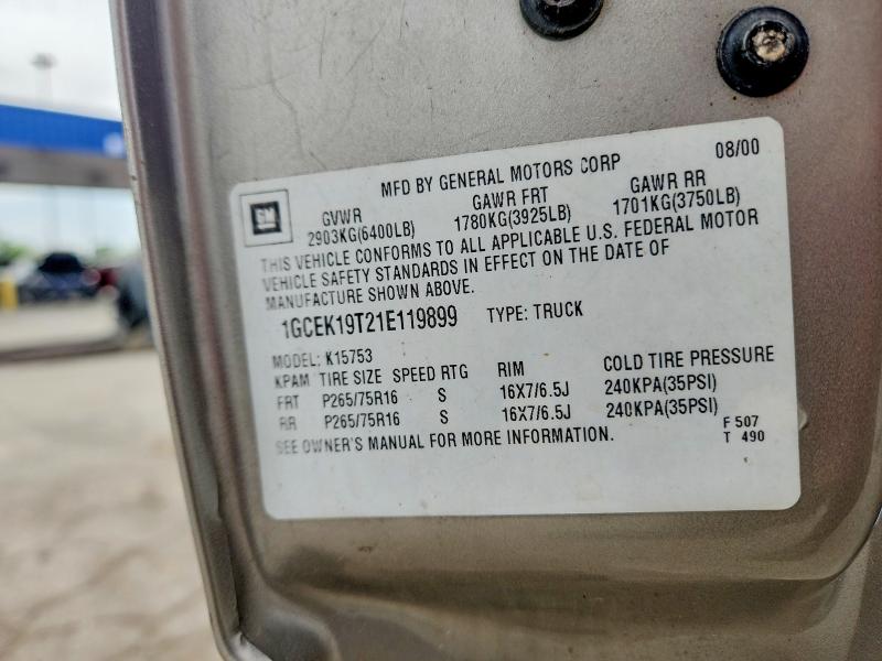 Aukcja sprzedaży 2001 Chevrolet Silverado, vin: 1GCEK19T21E119899, numer aukcji: 53878866