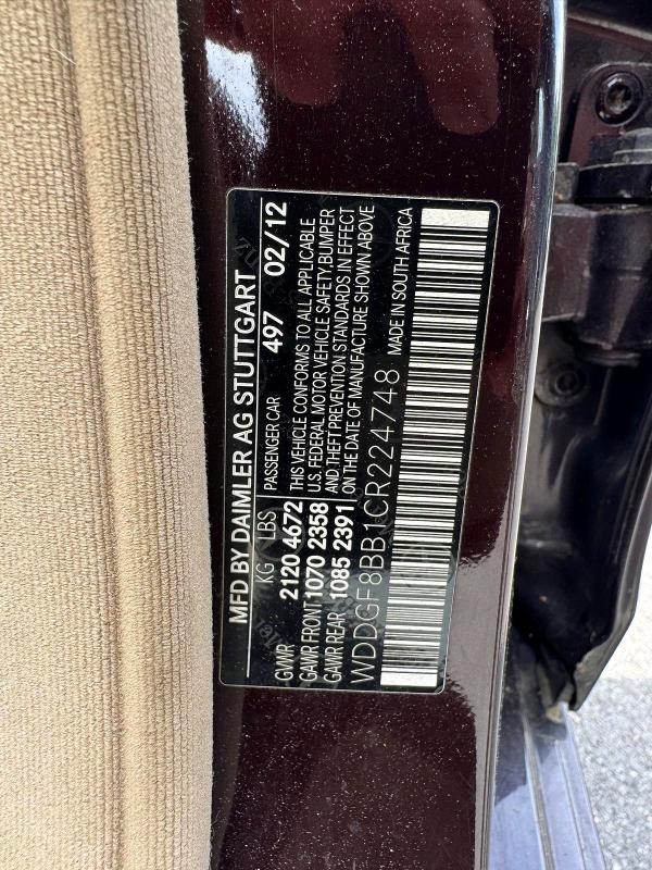 Aukcja sprzedaży 2012 Mercedes-benz C, vin: WDDGF8BB1CR224748, numer aukcji: 55459166