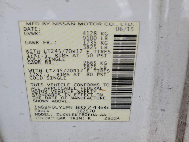 2015 Nissan Nv მანქანა იყიდება აუქციონზე, vin: 1N6BF0LY1FN807466, აუქციონის ნომერი: 53371116