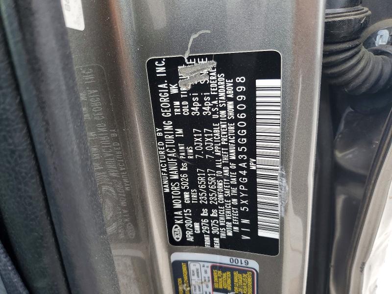 Aukcja sprzedaży 2016 Kia Sorento, vin: 5XYPG4A35GG060998, numer aukcji: 53640466
