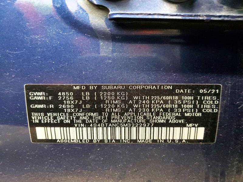 Aukcja sprzedaży 2021 Subaru Outback, vin: 4S4BTANC5M3222977, numer aukcji: 55002816