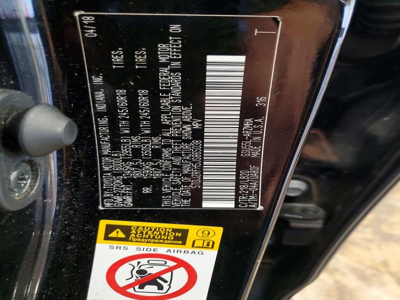 Aukcja sprzedaży 2018 Toyota Highlander, vin: 5TDJZRFH5JS865038, numer aukcji: 54342056