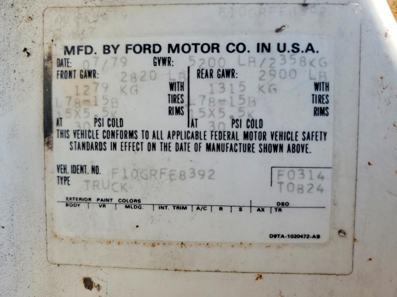 Продаж на аукціоні авто 1979 Ford F-150, vin: F10GRFE8392, номер лоту: 52799216