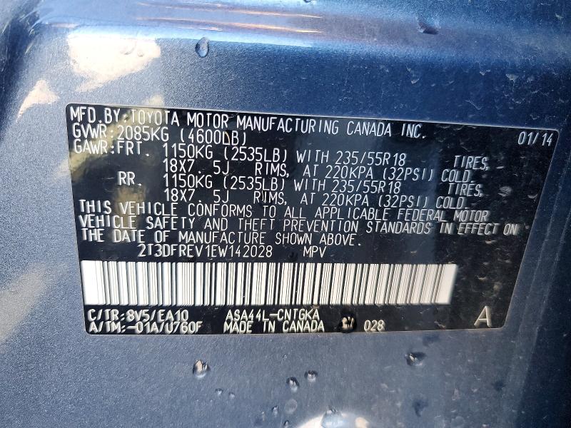 Aukcja sprzedaży 2014 Toyota Rav4, vin: 2T3DFREV1EW142028, numer aukcji: 53718296