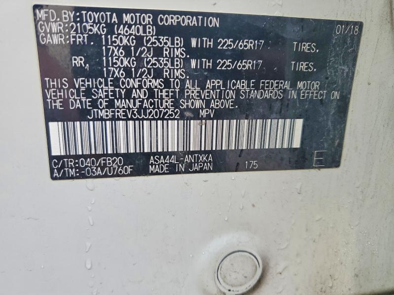 Aukcja sprzedaży 2018 Toyota Rav4, vin: JTMBFREV3JJ207252, numer aukcji: 54655746