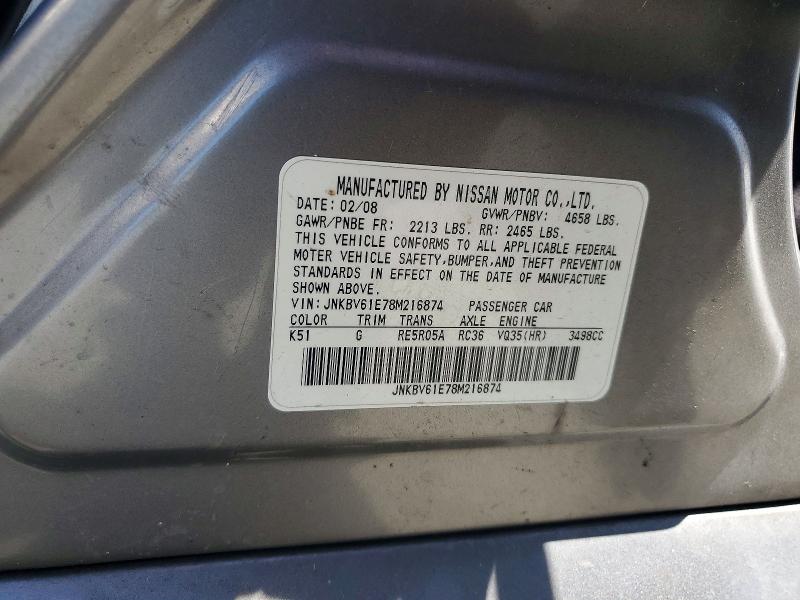 Aukcja sprzedaży 2008 Infiniti G35, vin: JNKBV61E78M216874, numer aukcji: 53809036
